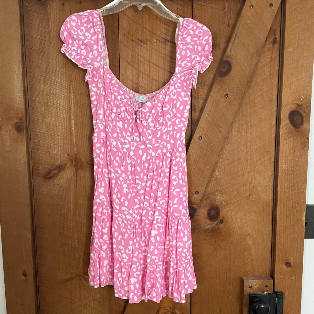 Pink leopard “that’s so fetch” mini dress